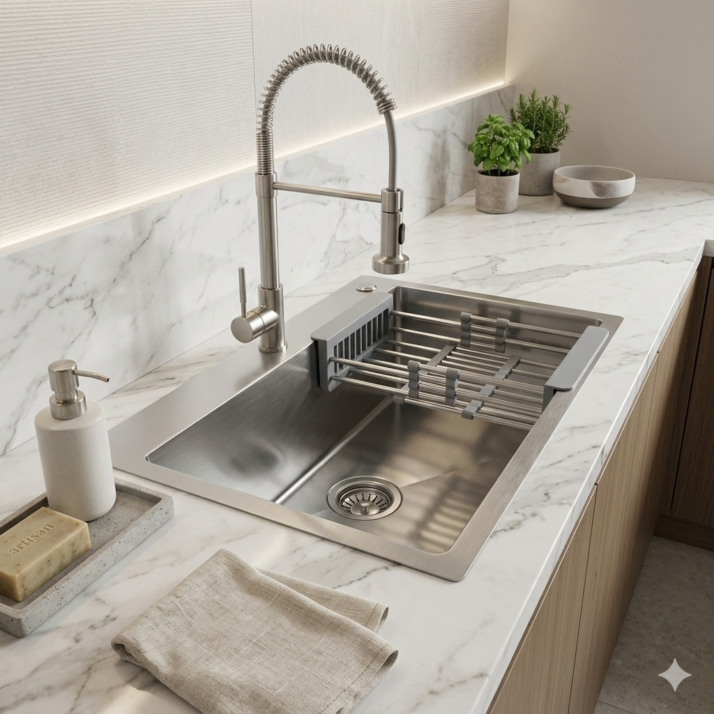 Cuba Gourmet Inox com Escorredor Ajustável e Torneira Flexível